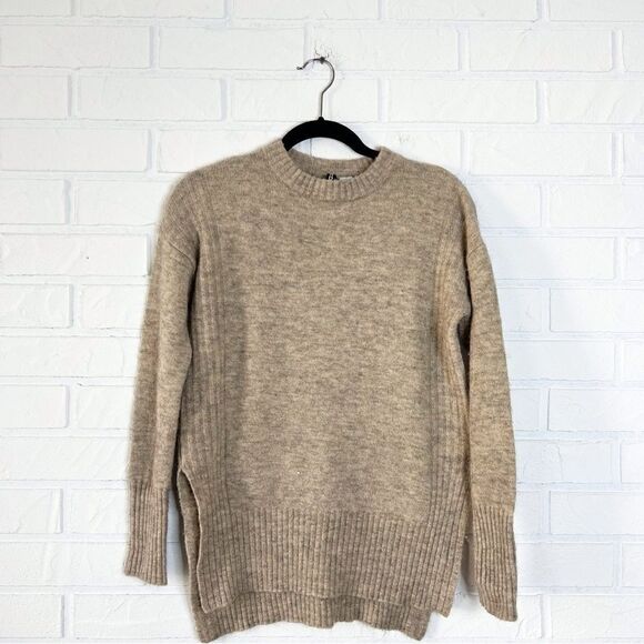 Neutral Tan Wool Alpaca Blend Split Seam Sweater XS - Picture 3 of 10